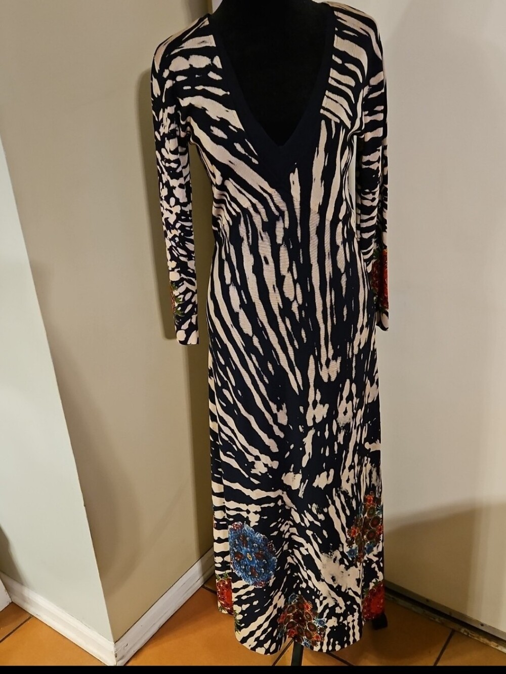 Desigual Vest Shanghai Tiger Print Floral Embroidered Maxi Dress M
